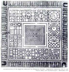 Reconstruction of the Egyptian Labyrinth by Athanasius Kircher (copper-plate engraving) 1670